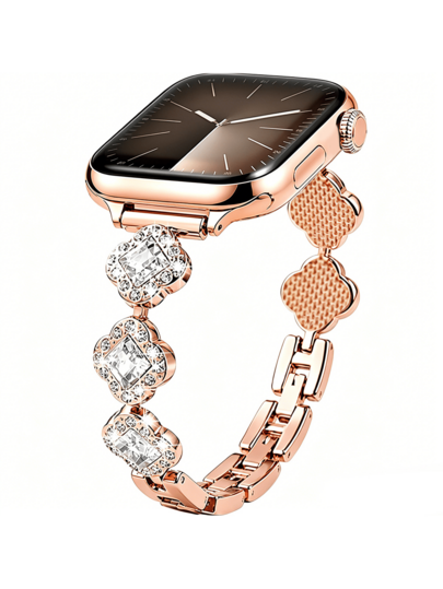 Compatible With Apple Watch Series S11/S10/S9/S8/S7/S6/S5/S4/S3/S2/S1/SE Ultra 3, 1pc Women's Slim Metal Silver Bracelet, Rhinestone Zirconia Flower Design, Fashionable And Elegant, Compatible With 38/40/41mm/42/44/45/46/49mm, Women's Summer Accessory, Summer Beach Party, Ball, Graduation, Back To School Season Gift