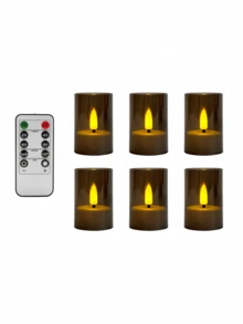 6/12/24入 無火閃爍蠟燭 附遙控器，2/4/6/8小時定時，2種模式：閃爍或恆亮，適用於婚禮與居家裝飾 - 灰色 - 查看 9