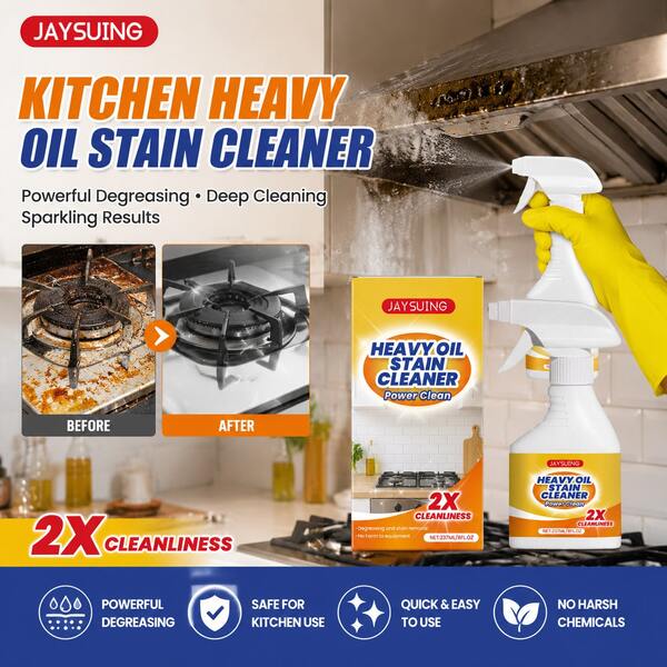 JAYSUING Powerful Oil Stain Cleaner Spray For Kitchen, Heavy Duty Degreaser Remover, Fast Acting Grease Cleaning Solution For Stove, Oven, Gas Cooker, Range Hood And Household Surfaces, Easy To Use Spray Bottle 237ml