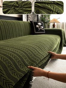 1pc Minimalist Washable Chenille Sofa Cover, All-Season Pet-Friendly Sofa Slipcover, Dust-Proof And Scratch-Resistant Design, Perfect For Living Room, Bedroom And Home Decor - Green - View 11