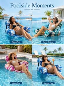 Inflatable Swimming Pool Floating Raft With Backrest, Water Lounge Chair Made Of Thickened PVC Material, Breathable Mesh Fabric Non-Stick To Skin, Suitable For Beach Use, Summer Vacation, Pool Party, Water Games And Pool Floating Supplies - Multicolor - View 3