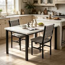 3-Piece Dining Room Table And Chairs Set, Faux Marble Kitchen Table With 2 Velvet Upholstered Chairs, 2-Person Rectangle Small Dinner Table Set For 2 - Marble White/Gray Velvet - View 2