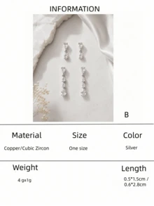 2對極簡鑽石吊墜耳環，精緻鑽石耳釘，金色鋯石耳環，婚禮珠寶，伴娘禮物，母親節禮物 - 彩色 - 查看 10