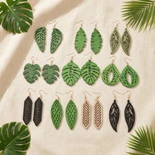 10 paires/7 paires/set, boucles d'oreilles géométriques en bois avec feuilles ajourées pour femmes, style vintage élégant, convient pour la fête des mères et le port quotidien - géométrie - Voir 4