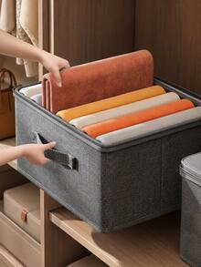 1pc Foldable Storage Box, Gray Storage Bucket With Zipper And Handle, Polyester Linen, Square, With Lid, Durable, Multi-Functional, For Storing Clothes, Toys And Other Items, Also Suitable For Home Decor, Bedroom Decor, Trim, Storage, Jeans Etc - Grey - View 6