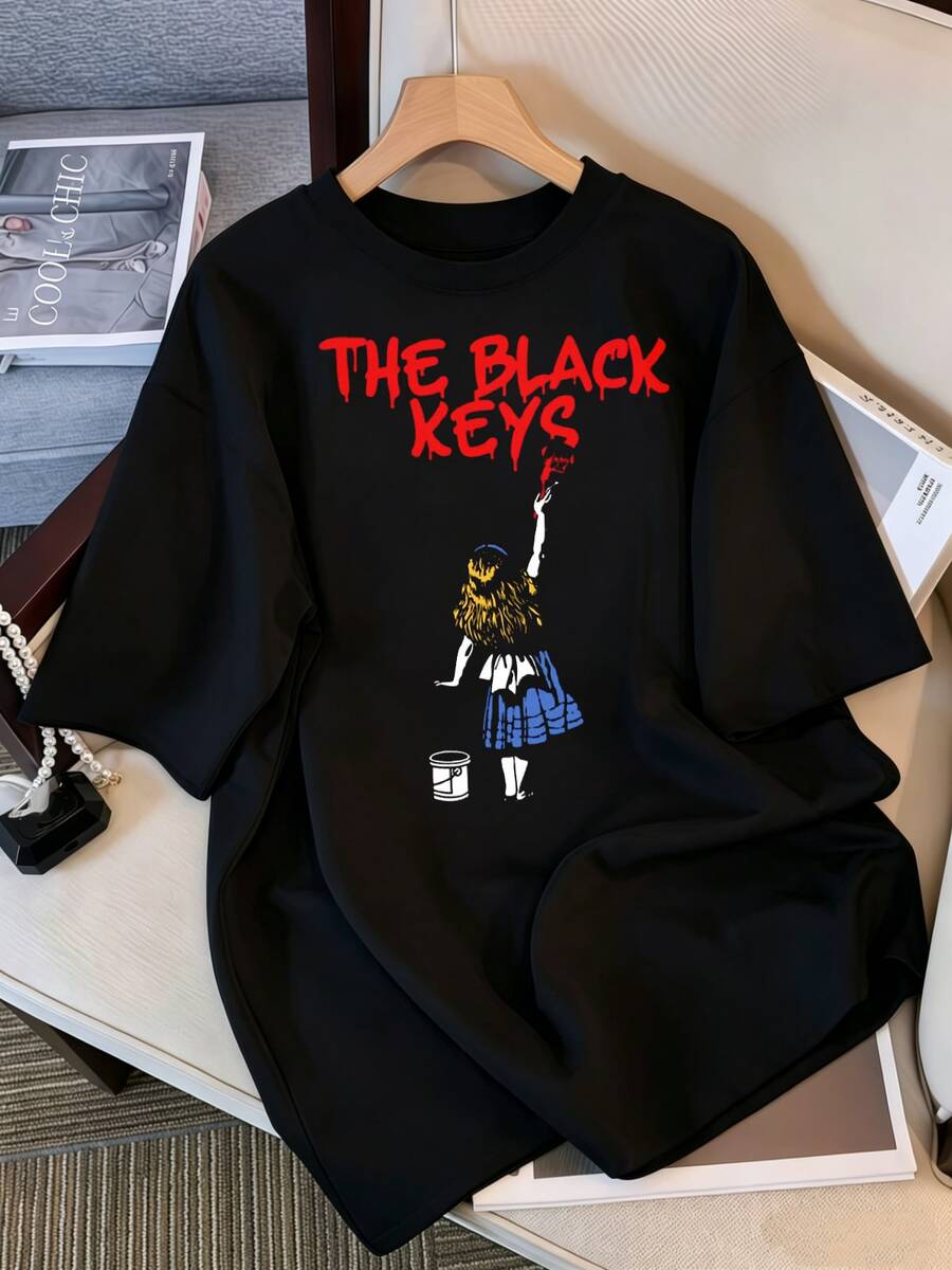 Placebo Pink Grain Halftone Distress Giant Top Font Brian Molko Close Up Face Portrait Graphic T-Shirt Women Men Y2K Vintage Goth Streetwear Top - Black - View 1