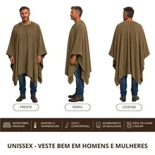 Poncho Feminino Inverno Elegante Poncho Pala Argentino Masculino Unissex de Microfibra Super Quente - Bege Escuro - Visão 6
