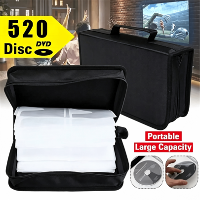 520 Capacity PU Leather CD DVD Storage Binder, Full Zipper Closure Portable Media Disc Organizer Album, Shockproof Anti-Scratch Disc Storage Wallet Holder, Multi-Scenario Disc Storage Case For Car Home Office Audio Video Disc Collection