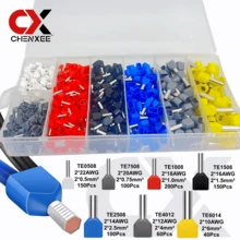 CHENXEE 900/800/500個/盒 雙線端子套管 22-8AWG 0.5-10mm² 雙線連接針 電纜連接器 冷壓雙管狀絕緣管端子 用於電纜連接 - TE-H - 查看 8