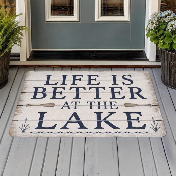 Lake House Welcome Mat - LAKE HOUSE Text Design Suitable For Porch, Front Door, Bathroom & / Use - Thick Machine-Washable Polyester With Rustic Charm, Cozy Adhesive (No Frills)