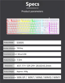 AULA 104-Key Wired Gaming Keyboard RGB Backlit USB External Keyboard Mouse Computer PC Laptop Original Black/White Mechanical Feel Keyboard - View 10
