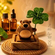 3pcs Creative 3D Bear Car Aromatherapy Ornament, Four-Leaf Clover Natural Walnut Wood Diffuser, Flameless Wooden Essential Oil Diffuser, Suitable For Car Dashboard, Home Decor And Gifts, No Fragrance Source - Multiple Styles - View 4