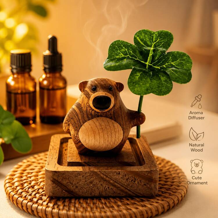 3pcs Creative 3D Bear Car Aromatherapy Ornament, Four-Leaf Clover Natural Walnut Wood Diffuser, Flameless Wooden Essential Oil Diffuser, Suitable For Car Dashboard, Home Decor And Gifts, No Fragrance Source - Multiple Styles - View 4