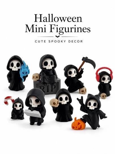 Estatua de la Parca Gótica con Escultura de Calavera - Figura de Plástico PLA de 7.19 Cm Adecuada para Decoración del Hogar & Halloween, Ornamento de Escritorio de Fantasía Oscura, Regalo Coleccionable Gótico, Retro Adecuado para el Hogar, Estantería, Exhibición en Mesa