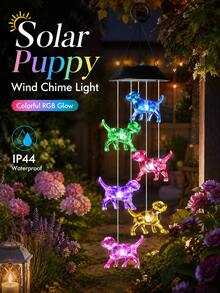 1件裝 6 LED 水晶狗太陽能風鈴，IP44 防水變色吊掛燈，黃昏至黎明自動開關太陽能裝飾吊燈，適用於花園、庭院、露台、門廊、樹木、草坪、派對及戶外居家裝飾 - 小狗狗 - 查看 3