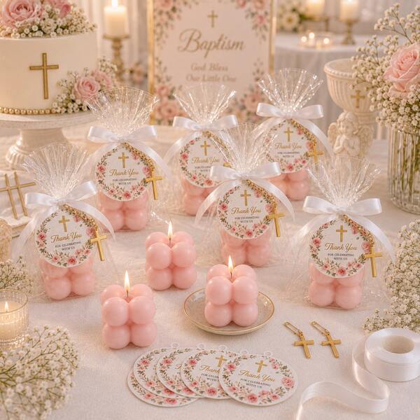 10 Sets Baptism Gift Set Pink Bubble Candles Baptism Favors Suitable For Baby Girls First Communion Baptism Return Gifts Guest Favors Baby Baptism Party Favors