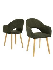 Goeurvant Modern Crescent-Back Upholstered Dining Chairs With Armrests And Solid Wood Legs For Dining Room, Living Room, Study - Set Of 2 / Set Of 4 / Set Of 6-Olive Green Textured Fabric - 橄欖綠 - 查看 2