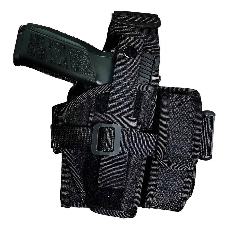 Universal Tactical Leg Holster With Magazine Pouch - Black - View 1