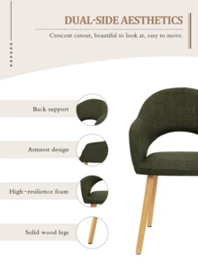 Goeurvant Modern Crescent-Back Upholstered Dining Chairs With Armrests And Solid Wood Legs For Dining Room, Living Room, Study - Set Of 2 / Set Of 4 / Set Of 6-Olive Green Textured Fabric - 橄欖綠 - 查看 4