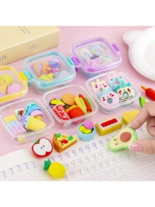 Cute Bento Box, Dessert Makeup Eraser Set, Student Holiday Christmas Gift, Children Classroom Reward Gift, Food Dessert Ice Cream Shaped Cartoon, Gift For Friends - Multicolor - View 3