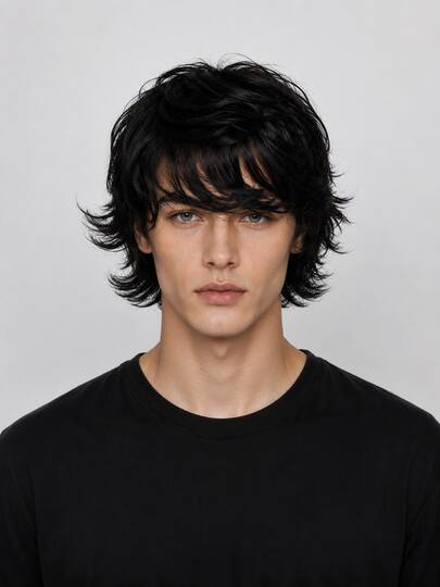 Men's Layered Shag Wig Medium Length Straight Synthetic Hair Natural Blonde Fluffy Korean Style Cosplay Daily Wear Wig Halloween Wig