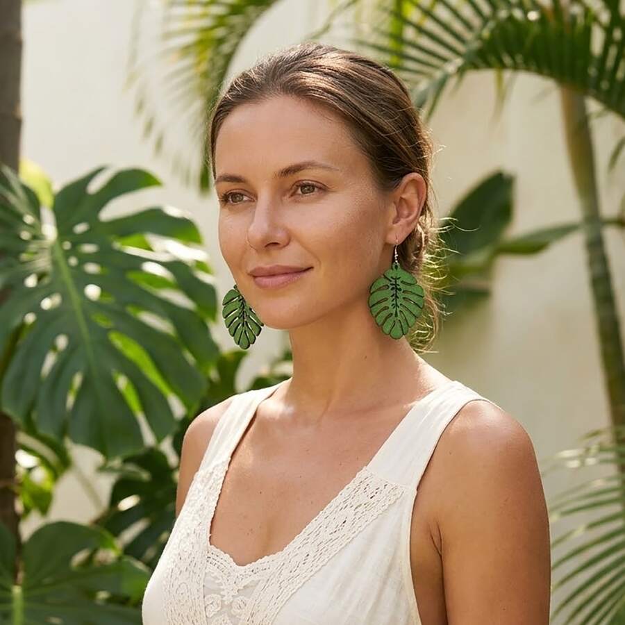 10 paires/7 paires/set, boucles d'oreilles géométriques en bois avec feuilles ajourées pour femmes, style vintage élégant, convient pour la fête des mères et le port quotidien - géométrie - Voir 1