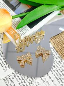 8pcs/Set Gold Butterfly Heart Rhinestone Shoe Charms, Suitable For DIY Perforated Shoes, Perfect Gift For Friends. - Gold - View 9