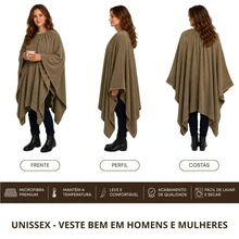 Poncho Feminino Inverno Elegante Poncho Pala Argentino Masculino Unissex de Microfibra Super Quente - Bege Escuro - Visão 4