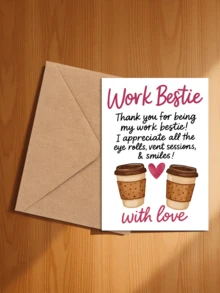 1pc "Workplace Bestie" Thank You/Birthday Card (Includes Envelope) - Coffee Theme Design, Fun Office Gift For Colleagues, Blank Inside - A - View 12