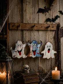 1pc Halloween Vintage Distressed Ghost Hanging Decor, Spooky Bat Front Door Window Porch Wall Decoration, Trick Or Treat Halloween Eve, Autumn Farmhouse Rustic Dark Aesthetic Haunted Indoor Party Fireplace Mantel Tiered Tray Holiday Seasonal Welcome Decor Accessory - Multicolor 5 - View 5