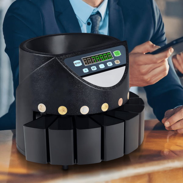 Compte-monnaie et trieur de pièces d'euro, machine électronique automatique pour pièces EUR, 500-1000 pièces, 300 pièces par minute, avec 8 tiroirs à pièces, pour école, boutique, banque