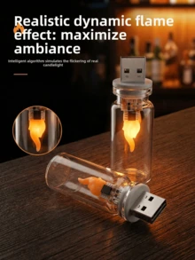 3/2/1 USB Glass Candle Atmosphere Light | Indoor Decorative Light, Suitable For Dinner, Christmas, Halloween | Cozy Atmosphere LED Light, Simulated Candle Wick Design, Dynamic Flame Effect, Perfect For Party And New Year Gift - A - View 2