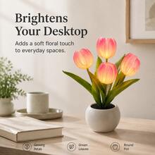USB Operated Tulip Flower Potted Night Light, Cute Simulation Floral Desk Lamp, Warm White Ambient Lighting For Desktop Bedroom Decor Birthday Gift For Women Girls - Warm White - View 8
