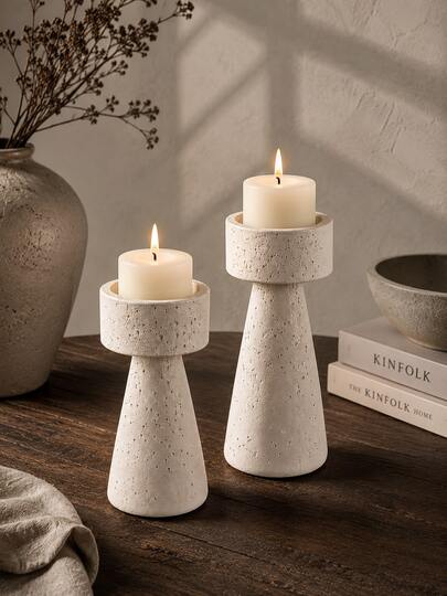 Wabi-Sabi Vintage Naturstein-Textur Harz Kerzenhalter, 2 Größen konischer Teelicht-Kerzenhalter, Zen neutrales Beige Wohnzimmer Schlafzimmer Gästehaus Dekoration, minimalistisches Aromatherapie Kerzen Geschenk