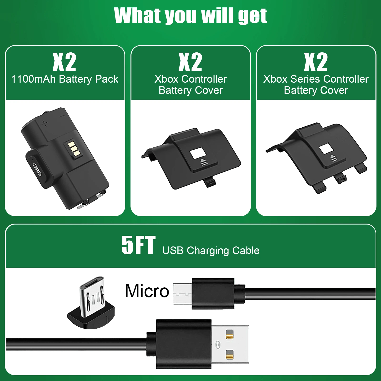 1100mAh Rechargeable Battery Pack Play And Charge Kit For Xb Ox Series S/X Xb Ox One S/X Elite Controller With 4 Battery Covers - Black - View 1