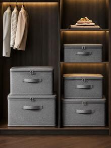 1pc Foldable Storage Box, Gray Storage Bucket With Zipper And Handle, Polyester Linen, Square, With Lid, Durable, Multi-Functional, For Storing Clothes, Toys And Other Items, Also Suitable For Home Decor, Bedroom Decor, Trim, Storage, Jeans Etc - Grey - View 2