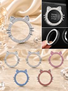 1pc Cat Ear Rhinestone Car Engine Start/Stop Button Ring, Shiny Crystal One-Touch Start Button Decorative Cover Sticker, Cute Sweet Female Car Accessory - Cute Cat Ears - View 13