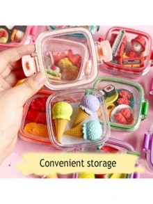 Cute Bento Box, Dessert Makeup Eraser Set, Student Holiday Christmas Gift, Children Classroom Reward Gift, Food Dessert Ice Cream Shaped Cartoon, Gift For Friends - Multicolor - View 4