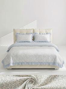 Veyra Day 3pcs Polyester Light Blue Floral Duvet Cover Set, Shabby Chic Ruffled Bedding Set With Gingham Plaid Edge, Cute Floral Comforter Cover With 2 Pillowcases (No Insert) - Sea salt milk blue lotus leaf edge - View 27