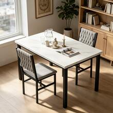 3-Piece Dining Room Table And Chairs Set, Faux Marble Kitchen Table With 2 Velvet Upholstered Chairs, 2-Person Rectangle Small Dinner Table Set For 2 - Marble White/Gray Velvet - View 3