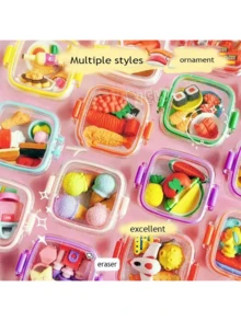 Cute Bento Box, Dessert Makeup Eraser Set, Student Holiday Christmas Gift, Children Classroom Reward Gift, Food Dessert Ice Cream Shaped Cartoon, Gift For Friends - Multicolor - View 1