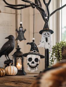 1pc Ghost Skull Witch Hat Hanging Ornament, Halloween Spooky Window & Door Decor, Autumn Harvest Porch & Wall Hanging Decoration, Gothic Farmhouse Vintage Country Style, Indoor & Outdoor Decor, Autumn Festival Costume Party Horror Party Home Display Beaded Hanging Sign - Multicolor 1 - View 4