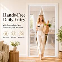1pc Pure White Magnetic Screen Door, Auto-Closing Polyester Mesh Curtain, Pet-Friendly, No-Drill Installation, Weighted Bottom, Suitable For Bedroom, Patio, Balcony And Kitchen, Multiple Sizes Available - Pure White Polyester Screen Door - View 12