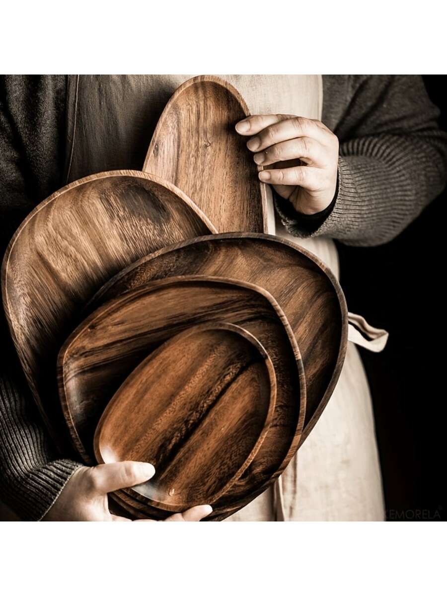 1 Peça Bandeja de Madeira Maciça Irregular, Prato de Armazenamento de Cozinha para Chá, Café, Potes de Açúcar, Doces, Bandeja Decorativa de Ramadã para Casa, Restaurante, Decoração de Mesa, Presente Perfeito para Casamento, Halloween, Natal, Páscoa, Festas de Aniversário
