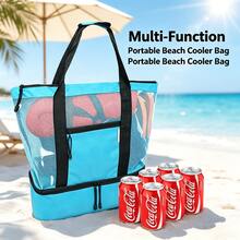 Large Capacity Multi-Function Beach Mesh Bag, Double Layer Outdoor Portable Tote Bag With Shoulder Strap, Suitable For Insulated Lunch, Picnic And Beach Storage Travel Bag - Multicolor - View 2