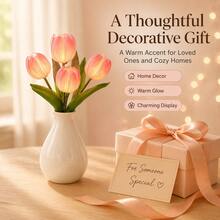 Potted Tulip LED Night Light, Artificial Flower Table Lamp With Ceramic Pot, USB Powered Desk Atmosphere Lamp For Bedroom Home Decor Romantic Gift - Multicolor - View 6
