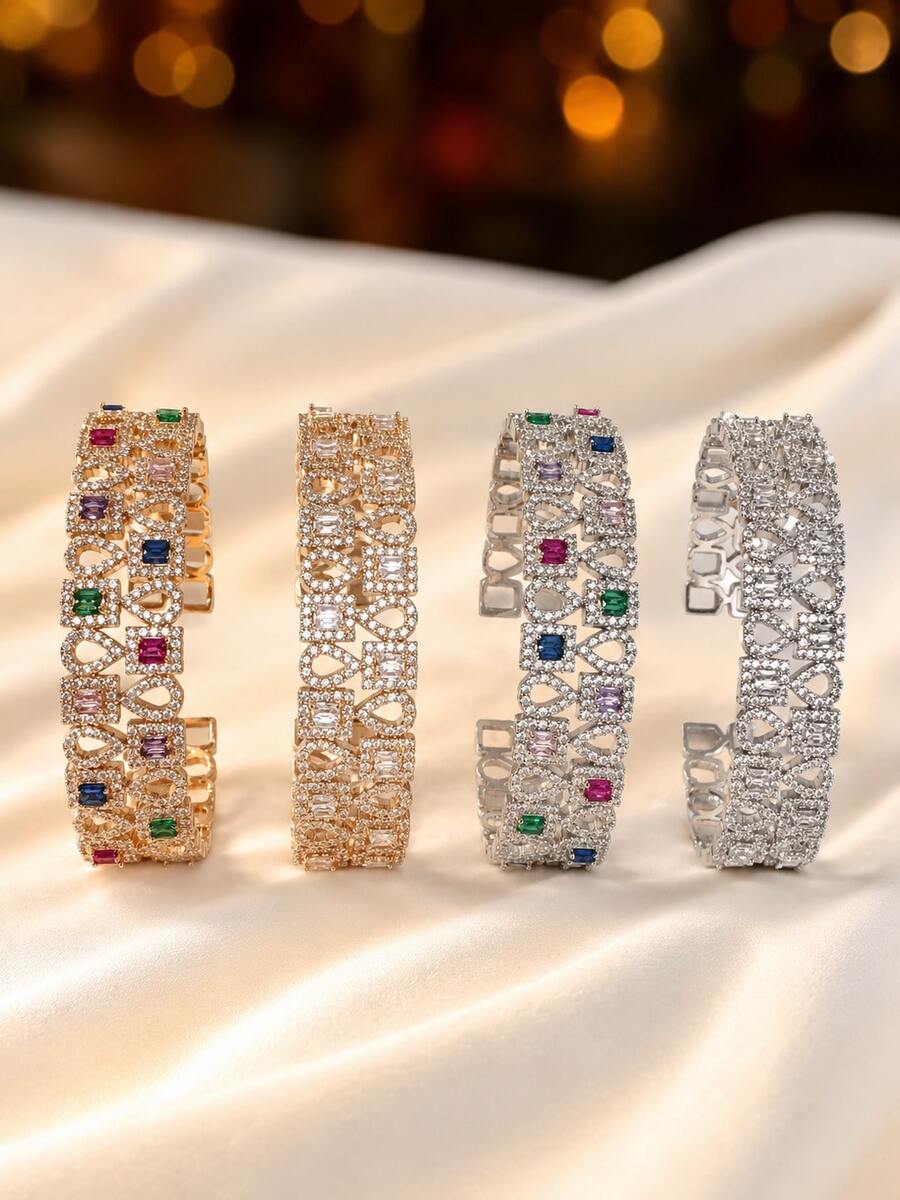 1pc Court Style Hollow Geometric Exquisite Women's Wide Bracelet, Square & Water Drop Intertwined Design, Elegant Bridal Gift, Noble Elegant Hand Accessory - Bracelet - View 1