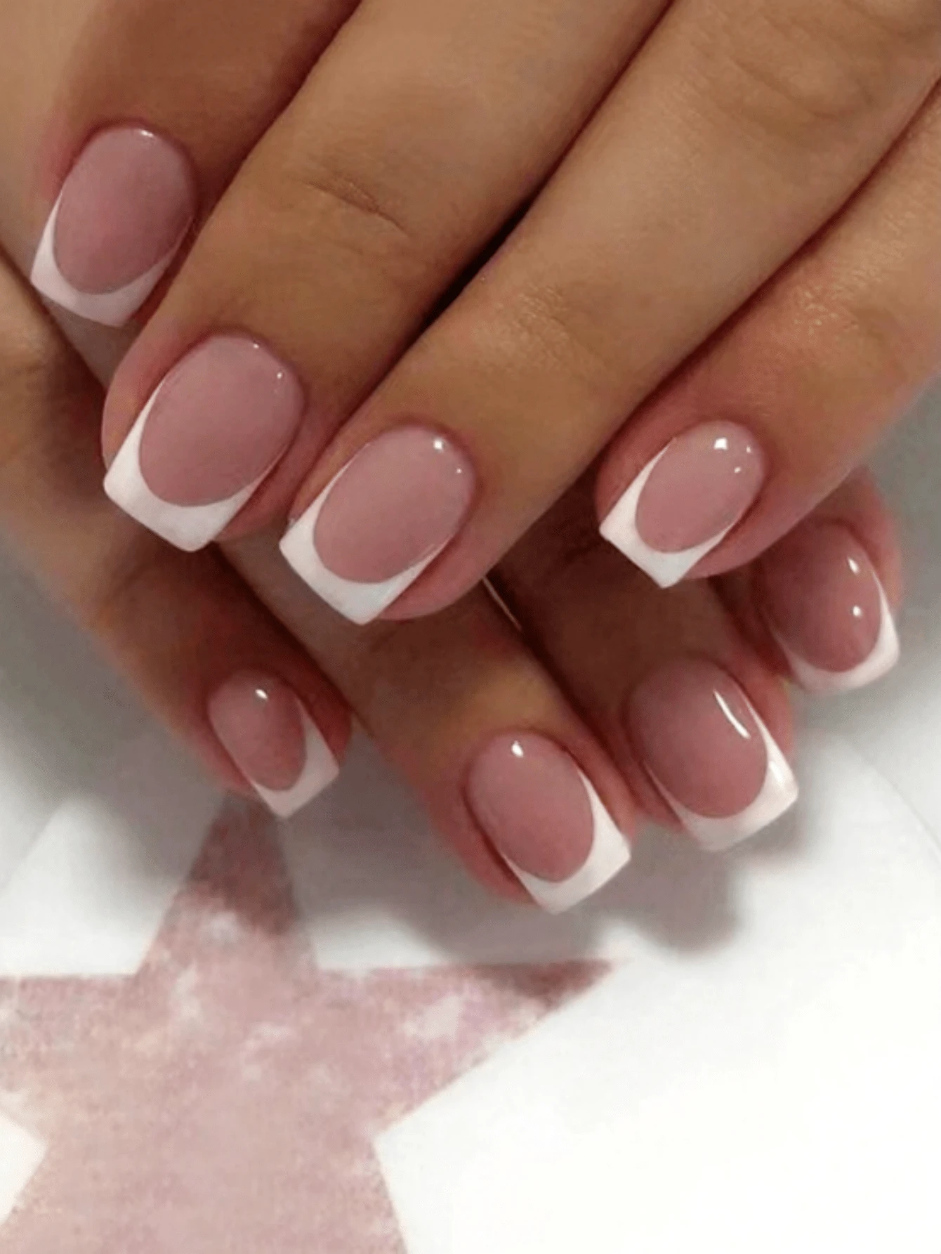 24pcs High Quality Short Square False Nail Tips, Includes 1 Nail File And 1 Adhesive Sticker, Simple White French Manicure, Suitable For Daily Wear, Ready To Use - Multicolor - View 1