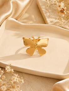 1/5pcs Gold Bowknot Flower Open Ring Set, Oversized Hollow Wide Cuff Stackable Rings - D064-1pc - View 4