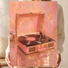 1pc Pink Vinyl Record Player Poster, Retro Music Aesthetic Wall Art Print, Unframed Matte Paper Poster For Bedroom Dorm Living Room Decor - 1PC - View 2